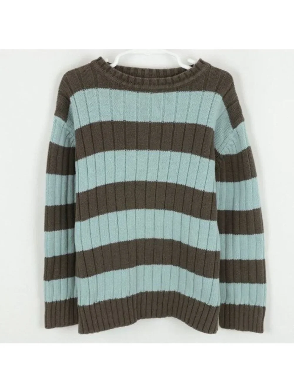 Gymboree Kids Small Blue Brown Striped Ribbed Tight Knit Crewneck Sweater